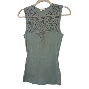 Y2K Propose Tank Top Women's S Teal Lace Sweetheart Filo Scozia Made in Italy